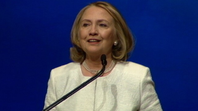 VIDEO: Clinton made her first public appearance since stepping down as secretary of state.