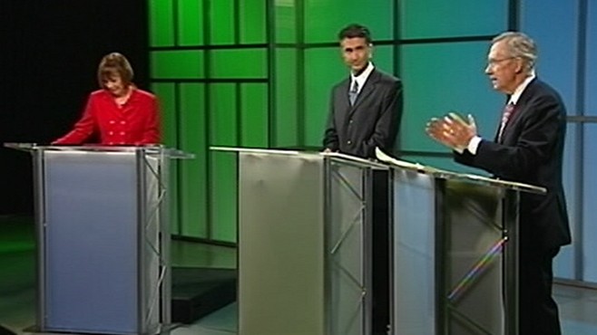VIDEO: Tea Party candidate and Senate majority leader clash in Senate race debate.