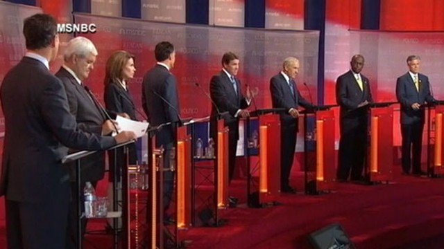 VIDEO: Republican contenders clash in first debate featuring front-runner Rick Perry.