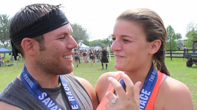 VIDEO: A Florida couple got engaged this weekend on top of the Savage Races biggest obstacle, Colossus.