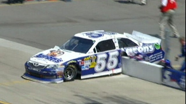 VIDEO: Mark Martin was unscathed after his car hit the pit wall at the Michigan Motor Speedway Sunday.