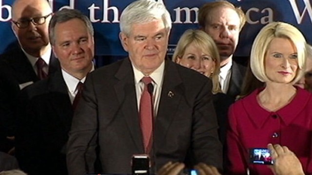 VIDEO: Former Speaker picks up surprise win over GOP rival Romney.