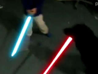 Watch: Boy, Dog Have Lightsaber Fight in 'Epic Canine Jedi Battle'