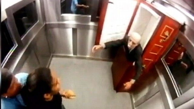 VIDEO: New victims of viral prank are horrified after a coffin suddenly appears in their elevator.