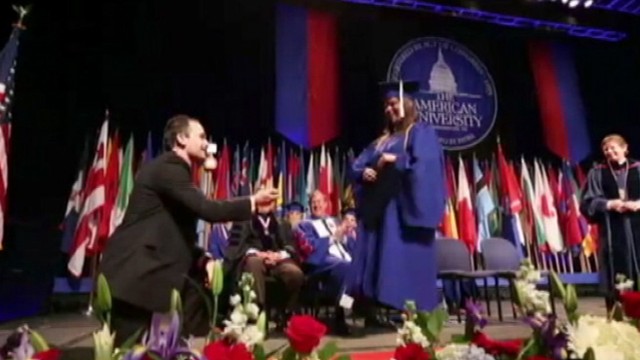 VIDEO: One American University graduate asks a fellow graduate to marry him.