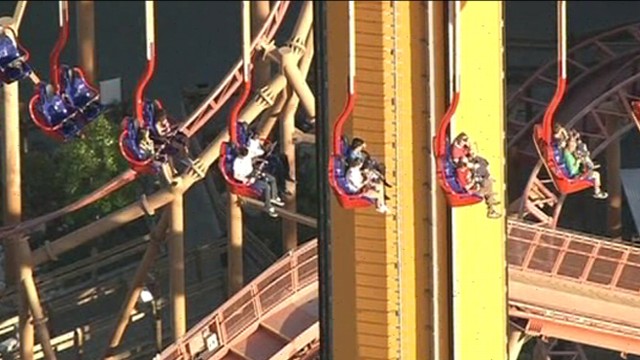 VIDEO: California amusement park goers were stuck 300-feet in the air for nearly 4 hours.