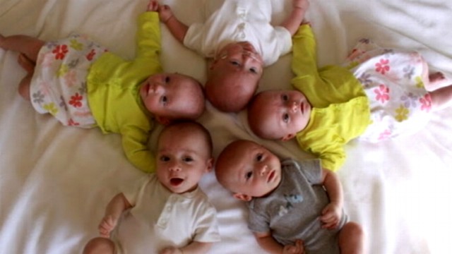VIDEO: The Jones quintuplets, three boys and two girls, were born prematurely in August 2012.
