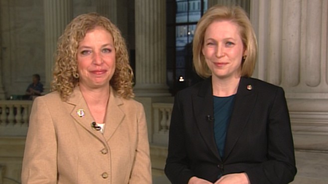VIDEO: Sen. Kristin Gillibrand and Rep. Debbie Wasserman Schultz were by her side.