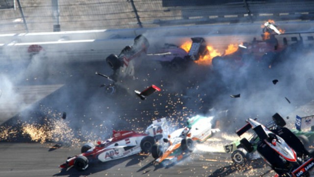 VIDEO: A fiery crash involving 15 cars claims the life of Indy 500 winner Dan Wheldon.