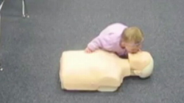 VIDEO: Cute Baby Practices Life Saving Skill