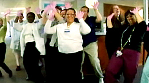 PHOTO Hospital workers at Providence St. Vincent Medical Center appeared in a video on YouTube wearing pink gloves and dancing to the song ?Down? by Jay Sean. The video has been viewed more than 1.6 million times so far.