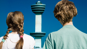 A child was caught on tape directing air traffic from a control tower at JFK airport in New York.