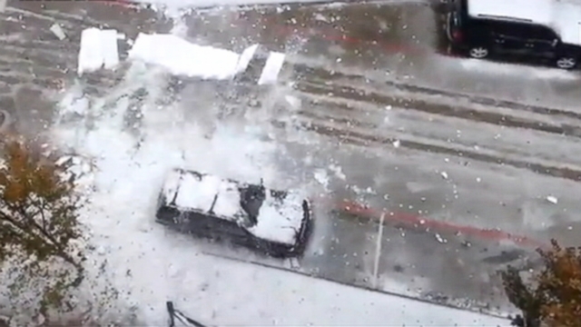 VIDEO: Sheets of ice fall in Plano, Texas.