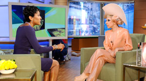 PHOTO Wearing a latex outfit, Lady Gaga talks about the charitable work she is doing along with MAC cosmetics to raise money for AIDS and to save lives worldwide, on "Good Morning America