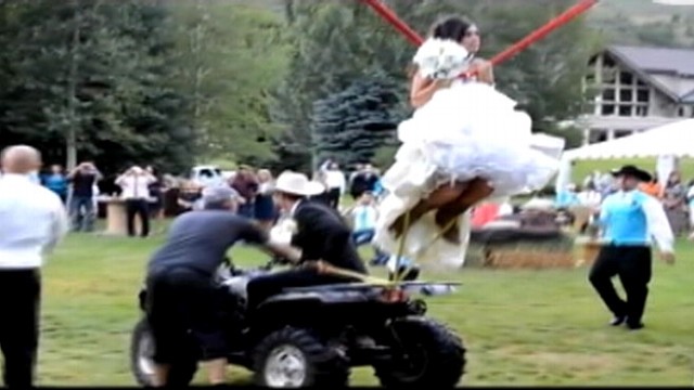 Couple Has Awesome Human Slingshot at Wedding