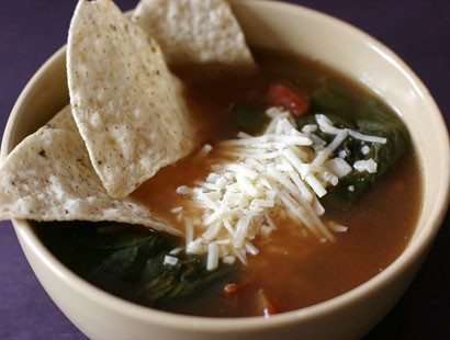 Stephanie O'Dea prepares a vegetarian tortilla soup