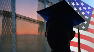 PHOTO The US-Mexico border wall is shown near Tijuana, Mexico. Thousands of undocumented students, many brought to the US as children, are fighting to get an education the United States.