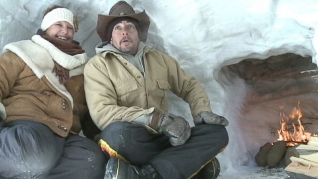 Illinois grandparents turned nearly six feet of snow into a snow fort, complete with fireplace.