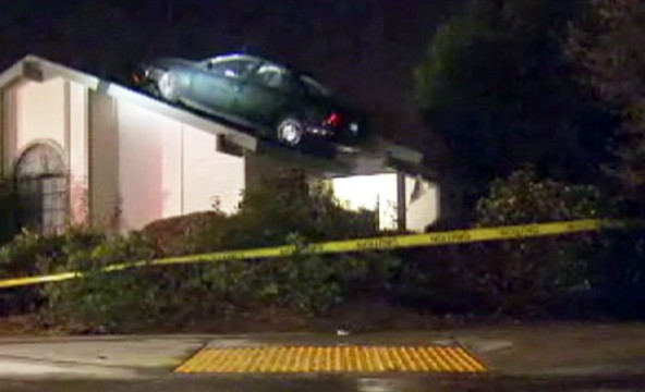 VIDEO: The driver in Fresno, Calif., went airborne after hitting a tree stump.
