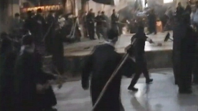VIDEO: Dozens of monks from rival clergy fought with brooms over cleaning feud.