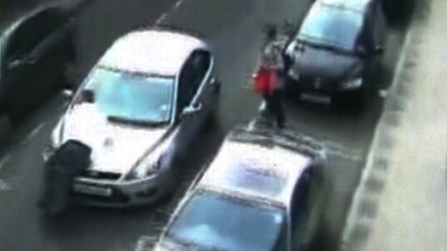 VIDEO: The woman ran into a security guard after shoplifting from a store in Scotland.
