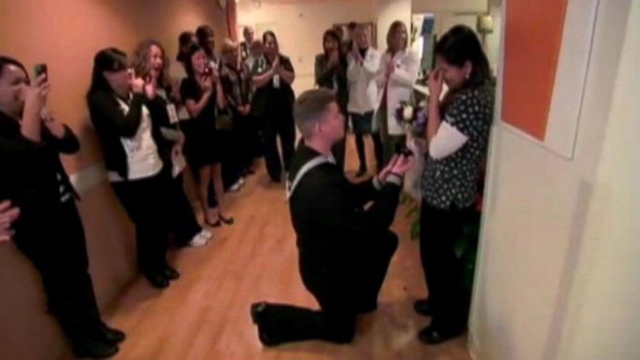 Robert Everhart, 30, proposed to his nurse girlfriend at the California hospital where they met.