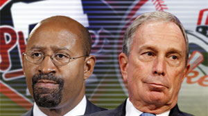 Photo: Philly Mayor Nutter and New York Mayor Bloomberg Talk About the World Series