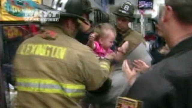 VIDEO: Kentucky firefighters retrieved Katelyn Campbell from a vending machine.