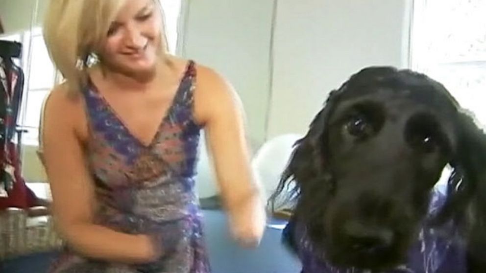 PHOTO: Amputee Aimee Copeland with her new service dog named Belle.