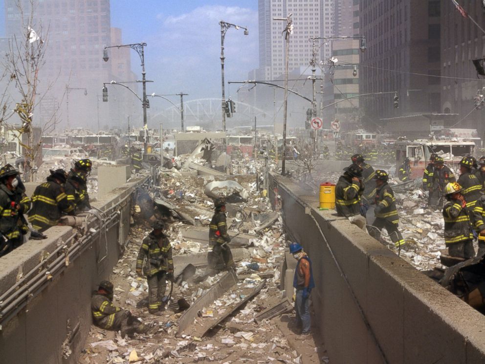 PHOTO: New York Firefighters amid the rubble of the World Trade Centre following the 9/11 attacks. 