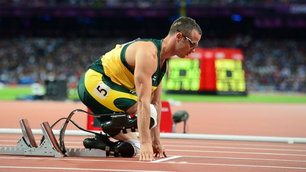 PHOTO: South Africas double amputee runner Oscar Pistorius prepares before competing in the mens 400m semi-finals at the athletics event during the London 2012 Olympic Games in this Aug. 5, 2012, file photo in London.