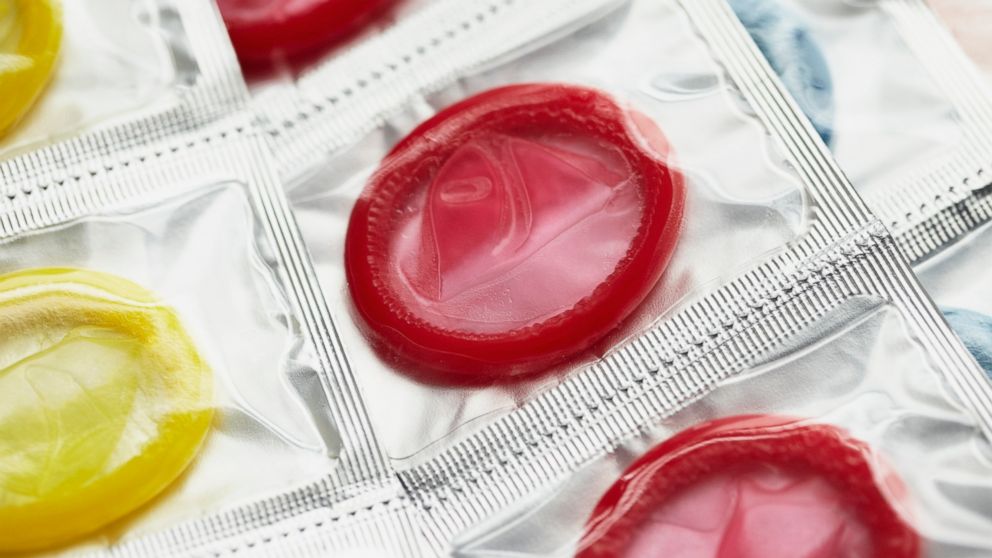 PHOTO: Close up of colorful condoms.