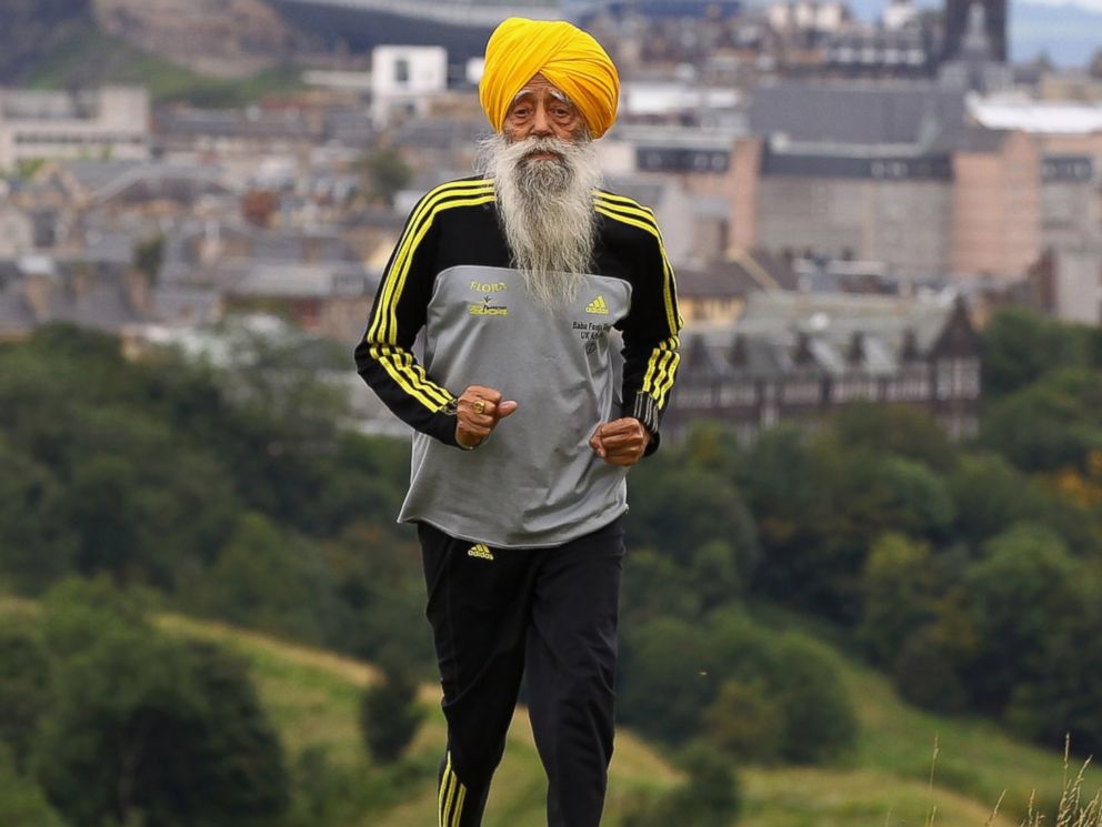 PHOTO: Centenarian Sikh runner Fauja Singh is pictured on Sept. 1, 2011 in Edinburgh, Scotland. 