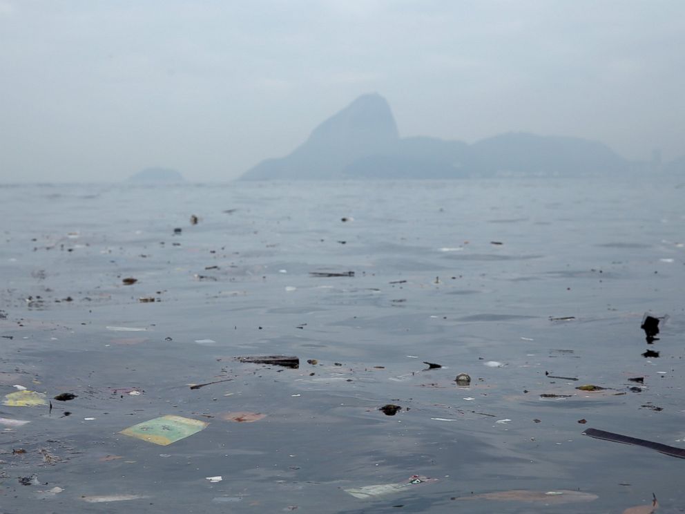 PHOTO: Pollution floats in Guanabara Bay, site of sailing events for the Rio 2016 Olympic Games, July 29, 2015 in Rio de Janeiro.