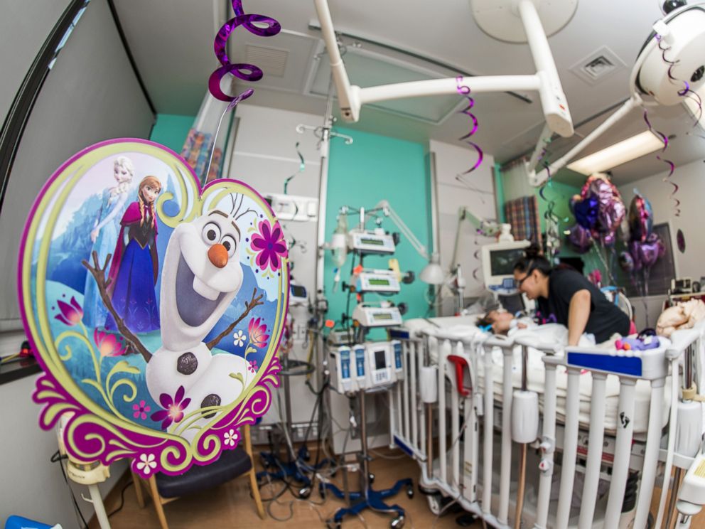 PHOTO: The girls celebrated with a Disneys Frozen themed birthday party for family and friends at the hospital. 