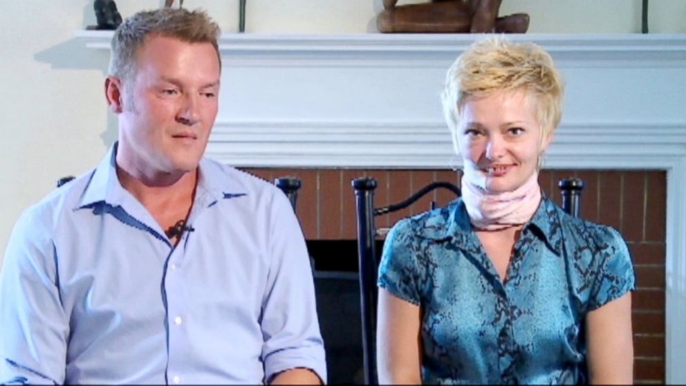 PHOTO: Oleg Sennik and his cousin Lessya Kotelevskaya at a press conference at University of Louivislle Hospital, June 20, 2014.