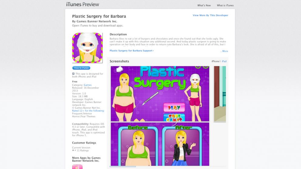 PHOTO: The "Plastic Surgery for Barbara" app, available on iTunes, Jan. 14, 2015.