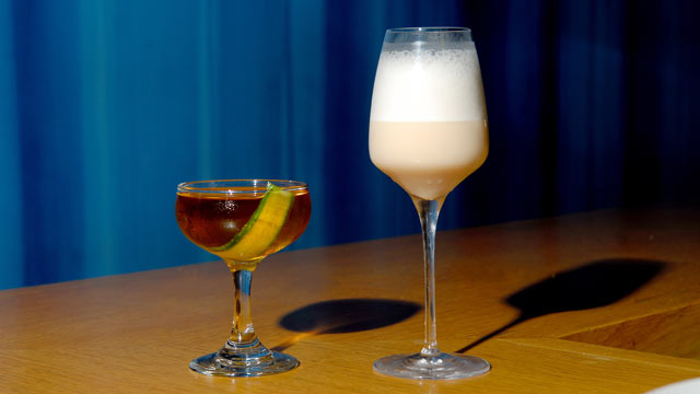 PHOTO: Aldea's Raymos Gin Fizz and Coastal Reign cocktail are seen here.