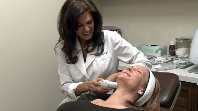 PHOTO: Dr. Doris Day gives Cheri Bollman Ulthera treatments, which use focused ultrasound to achieve results similar to traditional surgical face lifts.