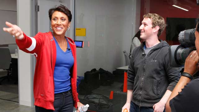 PHOTO: Robin Roberts talks to Mark Zuckerberg, the founder and CEO of Facebook, for an interview airing May 1, 2012 on Good Morning America.