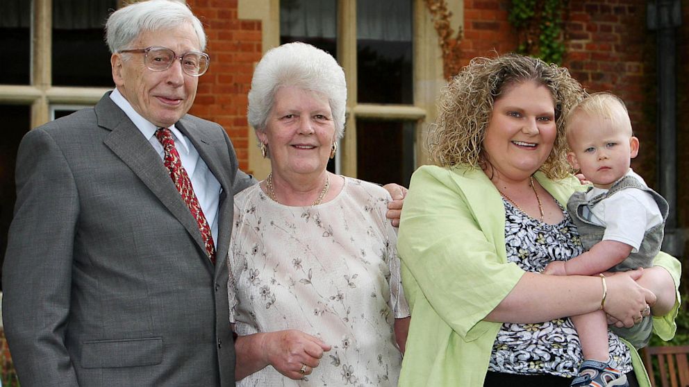 PHOTO: Louise Brown with son Cameron, mother Lesley and Prof. Robert Edwards