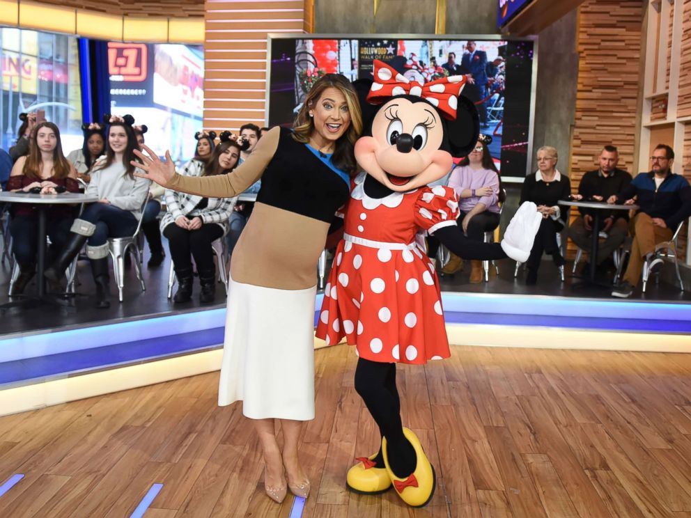PHOTO: Minnie Mouse is a guest on Good Morning America, Jan. 24, 2018 posing with Ginger Zee.