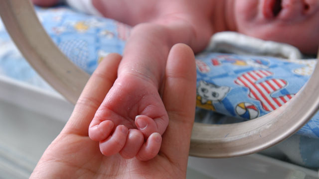 PHOTO: A nurse holds a babys hand, April 14, 2005.