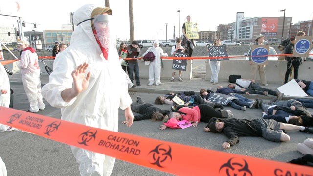 PHOTO: The Stop the Biolab Coalition conducts a peaceful protest near the Institute of Contemporary Art in Boston, Mass., May 7, 2007.