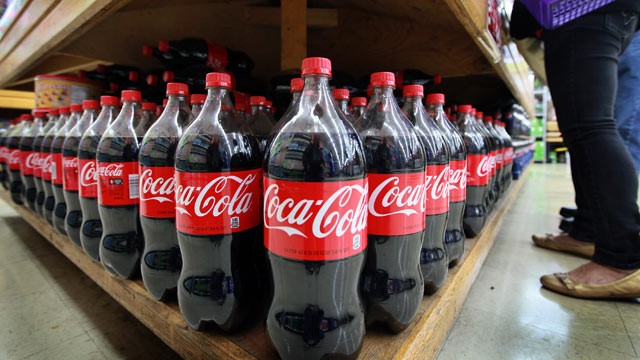 PHOTO: Bottles of Coca-Cola soda are offered for sale at a grocery store in Chicago, Illinois.