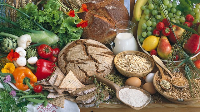 PHOTO: Assorted healthy foods including fruits, vegetables and grains.