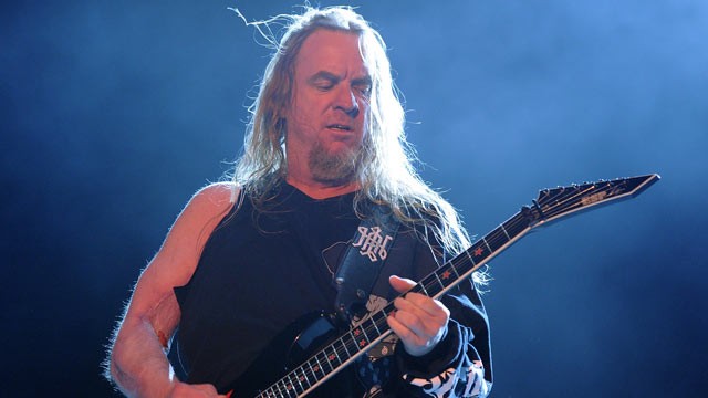 PHOTO: Jeff Hanneman of Slayer performs onstage during The Big 4 held at the Empire Polo Club on April 23, 2011 in Indio, Calif.