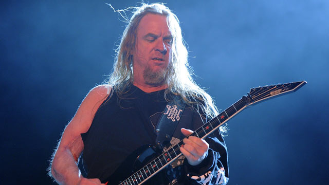 PHOTO: Jeff Hanneman of Slayer performs onstage during The Big 4 held at the Empire Polo Club on April 23, 2011 in Indio, Calif.