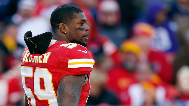 PHOTO: Linebacker Jovan Belcher #59 of the Kansas City Chiefs walks off the field during his final game against the Denver Broncos, Nov. 25, 2012 in Kansas City, Missouri.