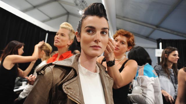 PHOTO: A model prepares backstage at the Clover Canyon Spring 2013 presentation during Mercedes-Benz Fashion Week at Lincoln Center, Sept. 12, 2012, in New York City.